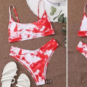 Shein Tie Dye Bikini Set Cami Top & High Leg Bottom 2 Piece Swimsuit‎